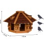 Sechseckiges Dobar Vogelhaus Blockhaus aus Holz mit rotem Bitumendach, 43x37x24 cm. Robustes Futterhaus.