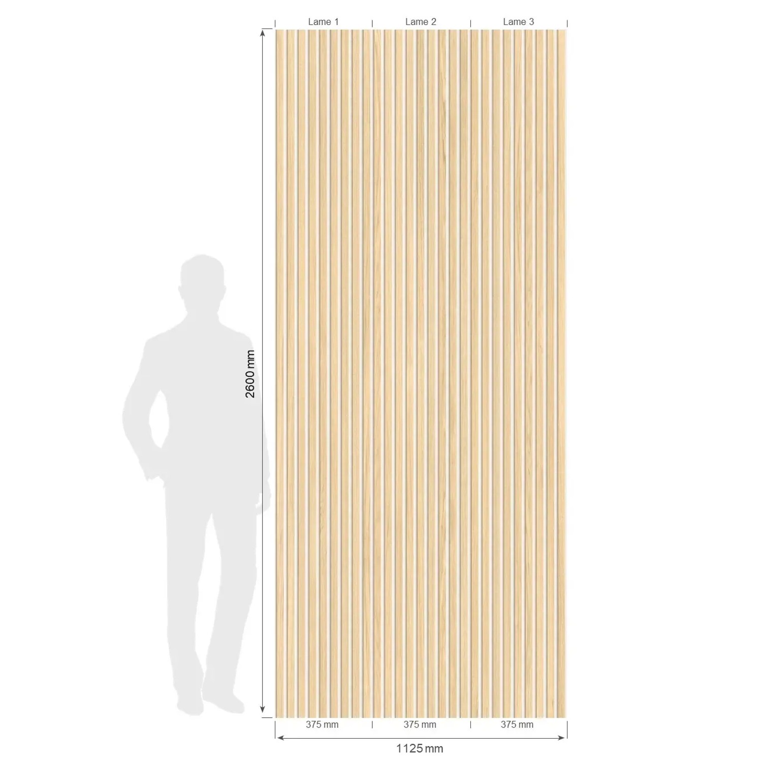 Grosfillex Wandpaneel Element 3D Linio Ash Light, Dekor-Paneel mit Holz- und Filzdekor, 260x37,5 cm.