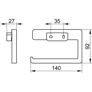 Technische Zeichnung: Keuco Collection Moll Toilettenpapierhalter, verchromt, mit Maßangaben.
