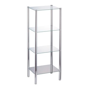 Glasregal Maupiti mit 4 Ablagen aus Chrom und Glas, 104 cm hoch.