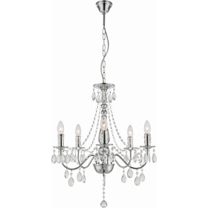 Globo Deckenleuchte WILLIAM, 5-flammig, Chrom, mit Acrylkristallen.
