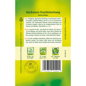Samentüte Quedlinburger Stockrosen Prachtmischung, mehrfarbig, für Beet und Rabatte.