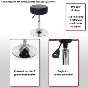 2er-Set Hocker, schwarz, Kunstleder, mit verchromtem Fuß und Höhenverstellung.