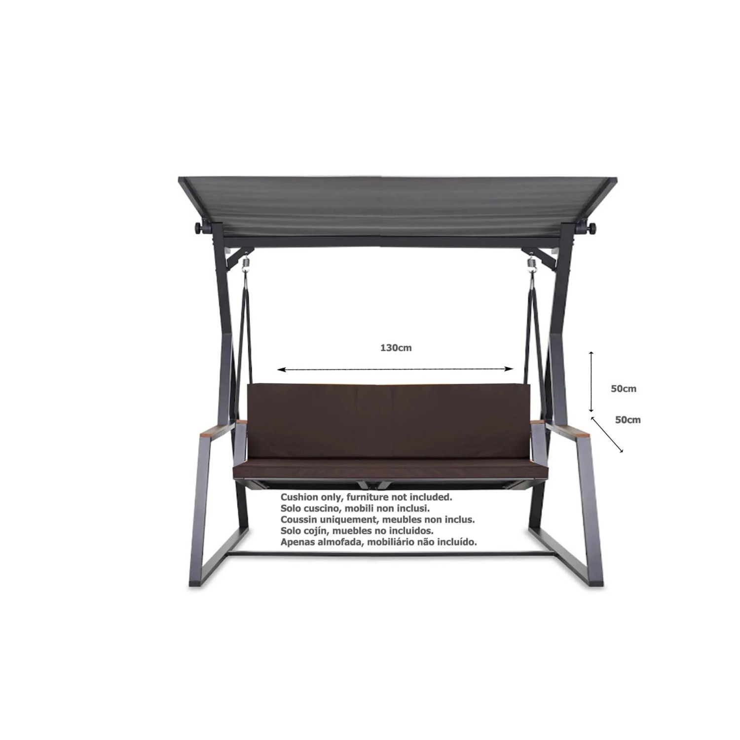 Braunes Kissen für 2-Sitzer Hollywoodschaukel, 130x50x7cm, für bequemes Sitzen im Garten.
