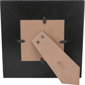 Rückseite des schwarzen Bilderrahmens Ancient Secrets 9,7x9,7 cm mit Aufsteller.