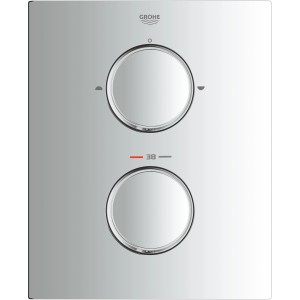 Grohe Grotherm F Thermostat in Chrom mit zwei runden Bedienelementen für Dusche und Bad.