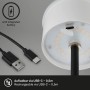 Detailaufnahme: Brilo Akku-Tischleuchte Schwarz mit USB-C Ladekabel. Akku integriert.