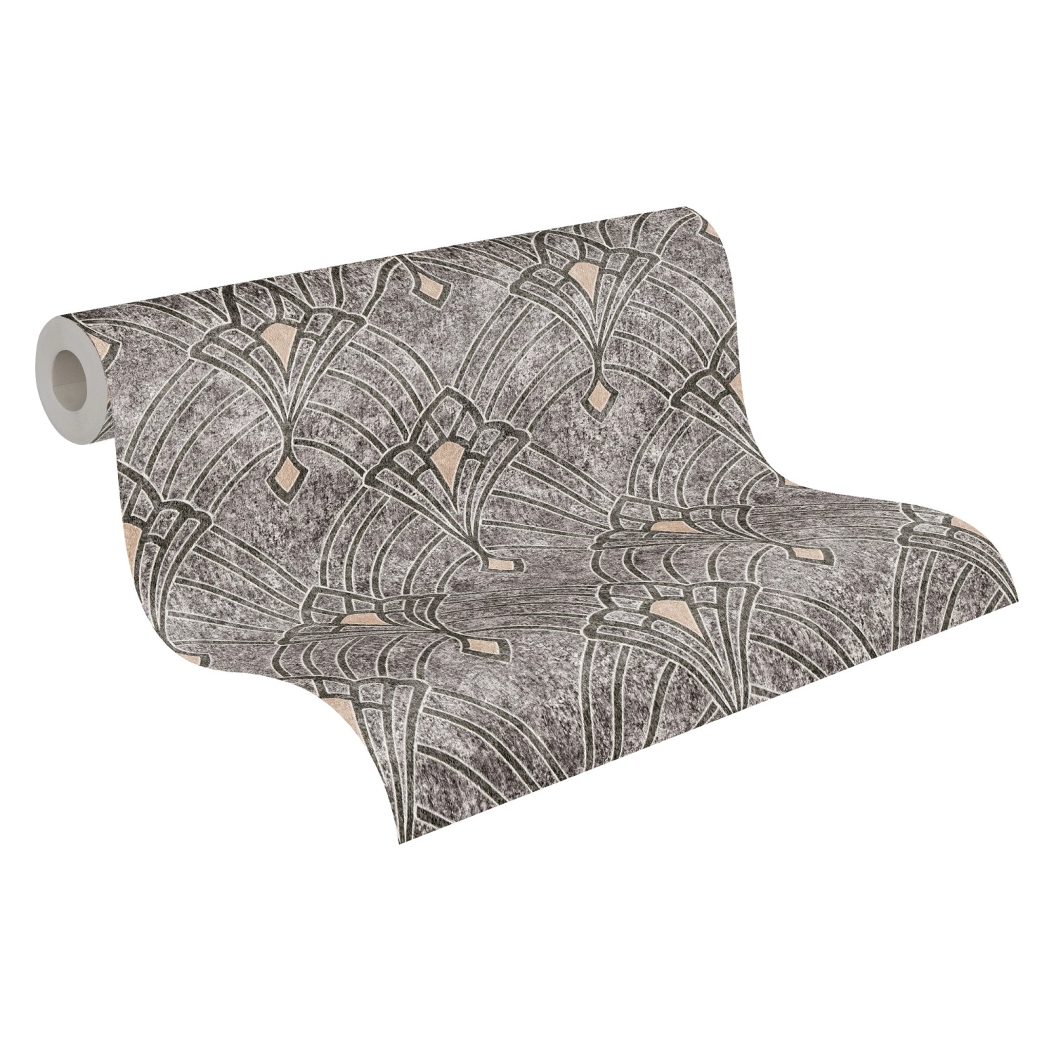 Vliestapete mit orientalischem Ornament in Schwarz und Grau. Dekorative Tapete mit Jugendstil-Muster.