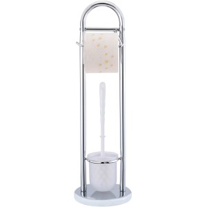 Wenko Stand WC-Garnitur Siena Chrom mit Toilettenpapierhalter und WC-Bürste.
