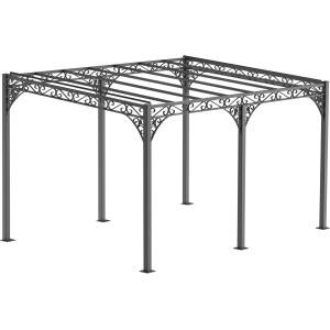 Anthrazitfarbene Eleo Pergola Sardegna aus Metall mit filigranem Schmiedeeisen-Design.