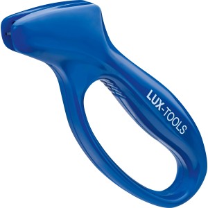 Blauer LUX Messerschärfer mit Griff für Messer und Scheren.