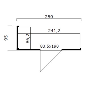 Technische Zeichnung: Lasita Maja Innenraum Set Domeo M Natur, 250x95cm, für Gartenhaus-Zubehör.