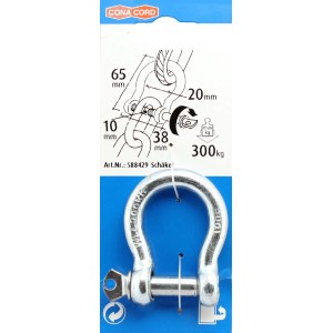 Conacord geschweifter Stahlschäkel, Ø 10 mm, 300 kg Tragkraft, in Verpackung.