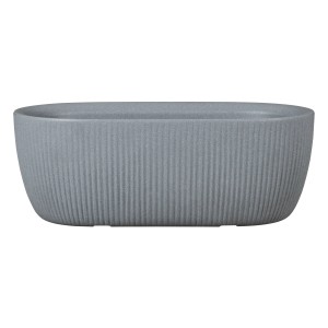 Ovale Scheurich Pflanzschale Linetto in Stony Grey mit Rillen, 46x17cm.
