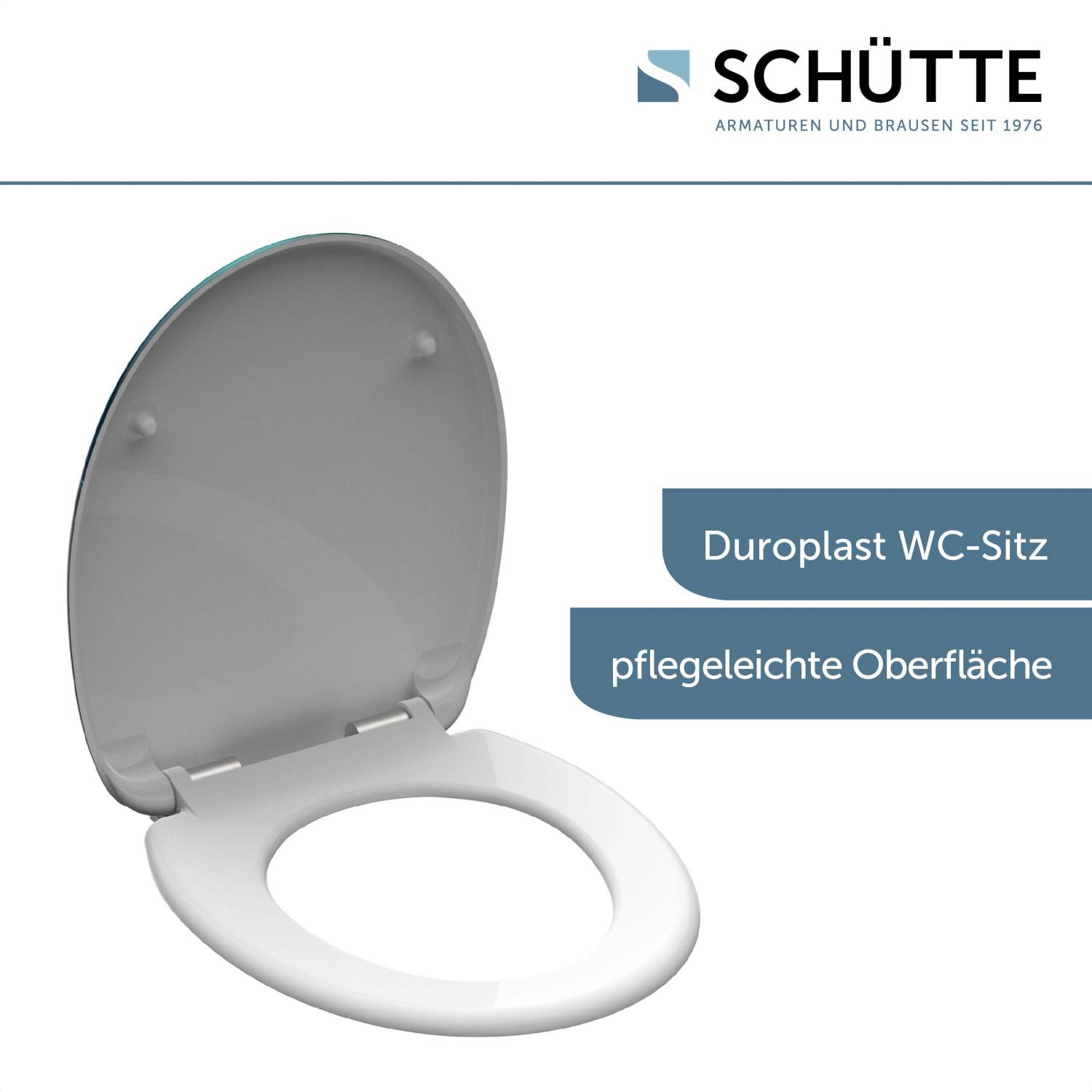 Schütte WC-Sitz Fallen Leaf aus Duroplast mit Absenkautomatik, geöffnet.