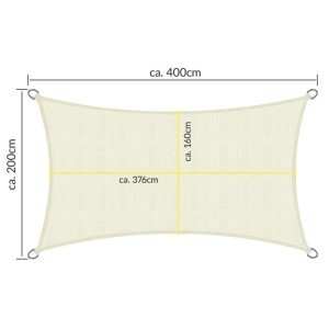 Rechteckiges Sol Royal Sonnensegel HS9, 200x400cm, Creme, mit Maßangaben.