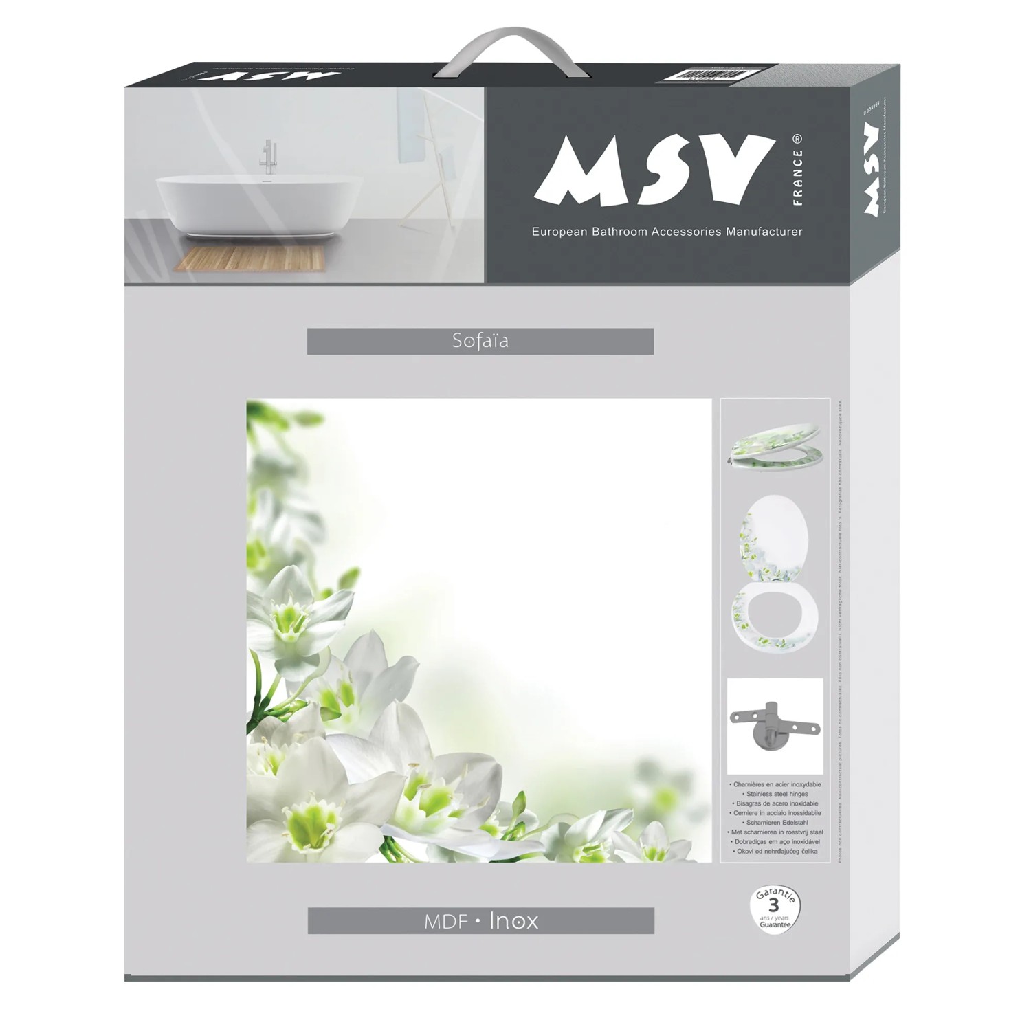 Verpackung des MSV WC-Sitz Sofaia mit Blumenmuster, MDF, 42,5x36,5x5cm.