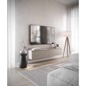 Selsey TV-Hängeboard Bemmi 150 cm in Kaschmirgrau, schwebend unter TV an Wand. Modernes Lowboard mit zwei Fächern.