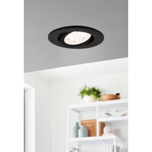 Schwarze Eglo LED-Einbauleuchte Saliceto-Z, 5W, im modernen Wohnraum. Smarte Lichtsteuerung per App.