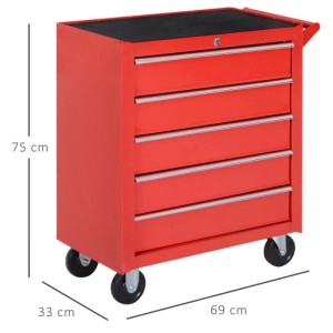 Roter DURHAND Werkstattwagen aus Stahl mit 6 Schubladen, Rollen und Griff. Ideal für Werkzeug-Sets.