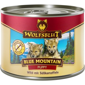 Wolfsblut Blue Mountain Puppy Wild Nassfutter mit Süßkartoffel, 200g Dose.