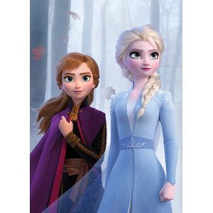 Komar Wandbild Frozen Sisters Wood, 50x70 cm, mit Anna und Elsa im Wald.