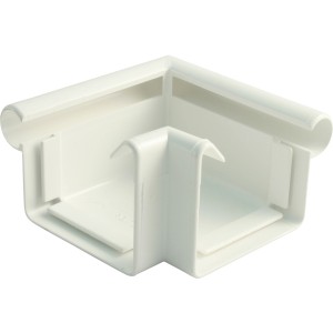 Weiße Marley Kastendachrinne Außenecke RG 70 aus Kunststoff.