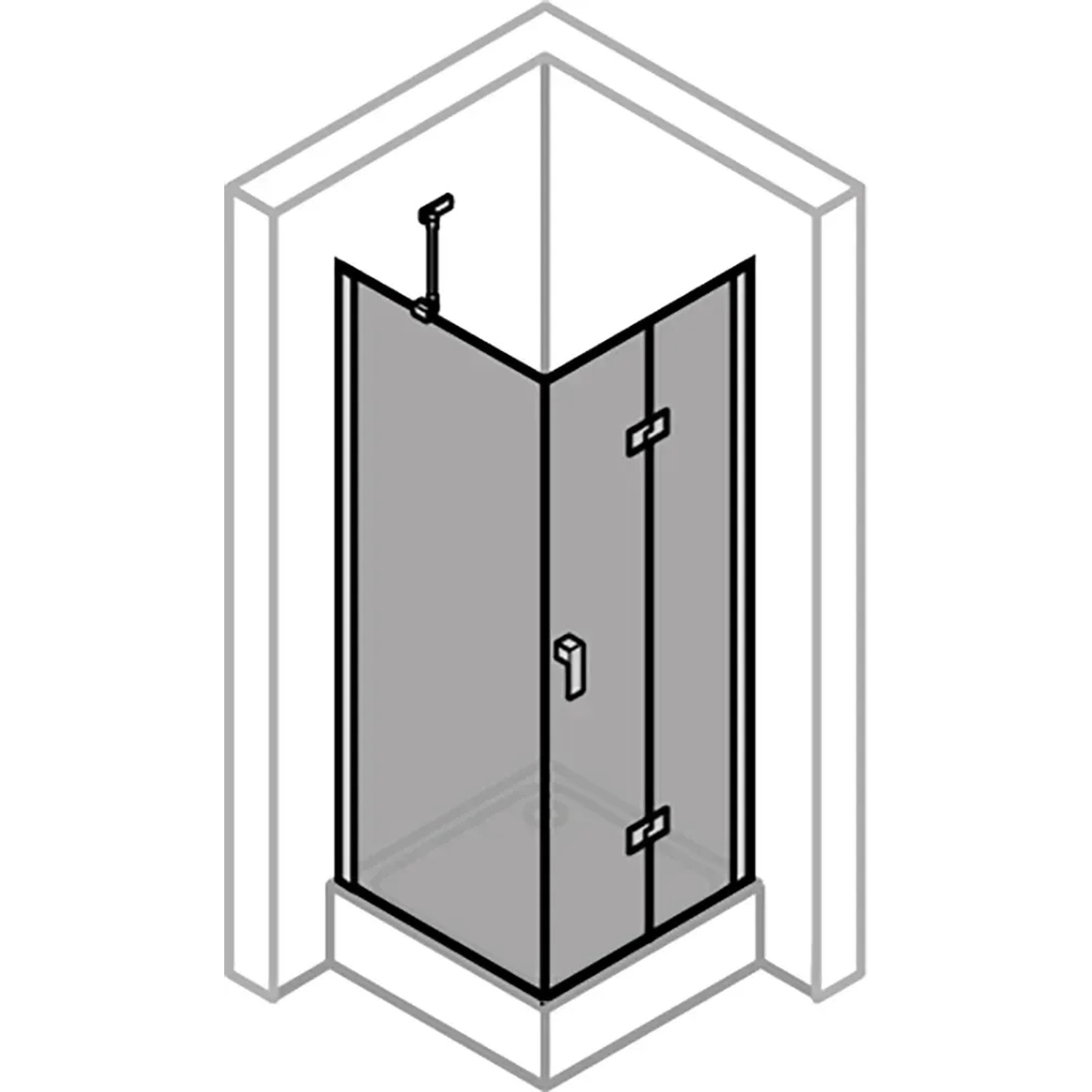 Hüppe 4-Eck-Schwingfalttür Design Pure, 70x190 cm, Silber Matt, teilgerahmte Duschtür.