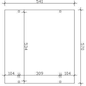Technische Zeichnung Skan Holz Carport Westerwald Eiche hell, Maße 570x541cm.
