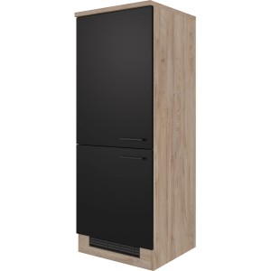 Flex-Well Geräteumbauschrank Capri, 60 cm, Schwarz Matt/Endgrain Oak, Vorratsschrank mit zwei Türen.
