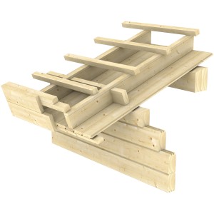 Detailaufnahme Skan Holz Freizeithaus Calgary: Holzkonstruktion mit Lattung, unbehandelt.