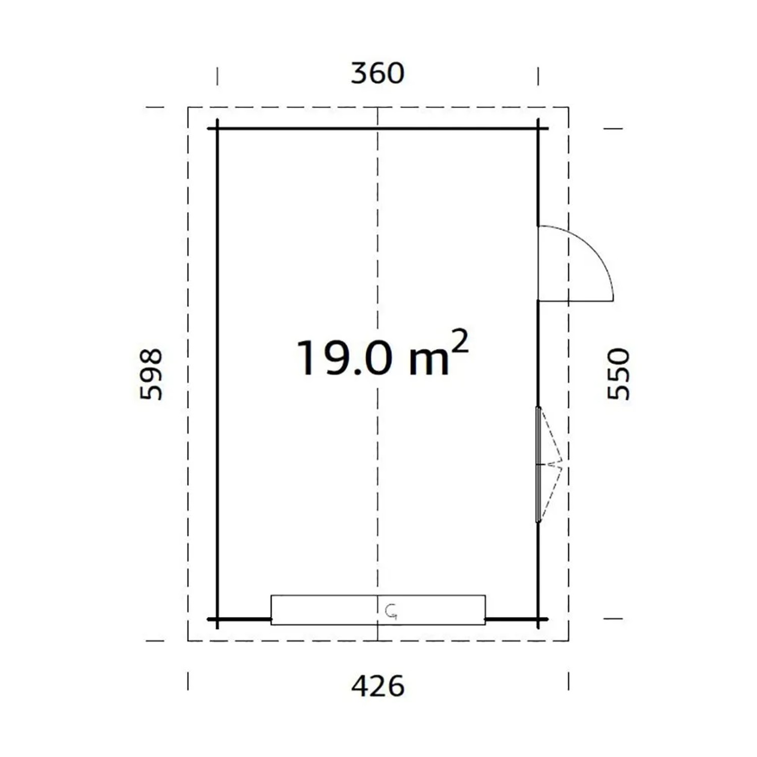 Grundriss Palmako Holzgarage Roger mit Sektionaltor, 360x550cm