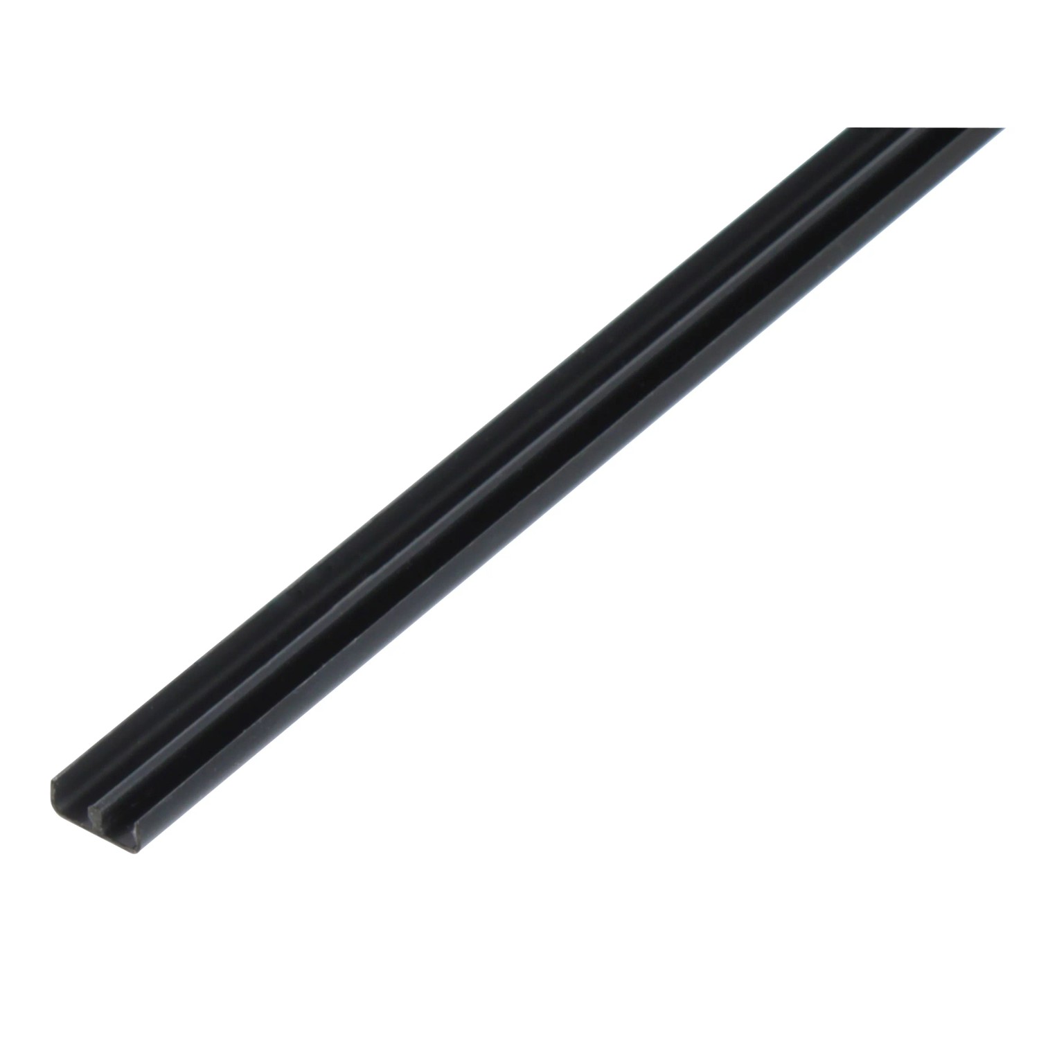 Schwarzes Führungsschienenprofil aus Kunststoff, 5x6,5x1000 mm, für Schiebetüren.