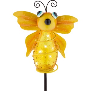 Gelber LED-Solarspieß Cabelli Schmetterling aus Glas und Metall für den Garten.