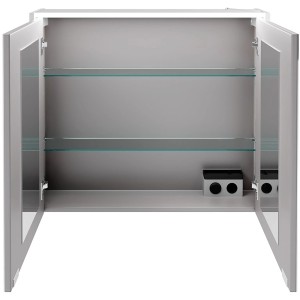Offener Fackelmann LED-Spiegelschrank Verona, 80 cm, mit 2 Türen und Glasböden in Weiß Glanz.