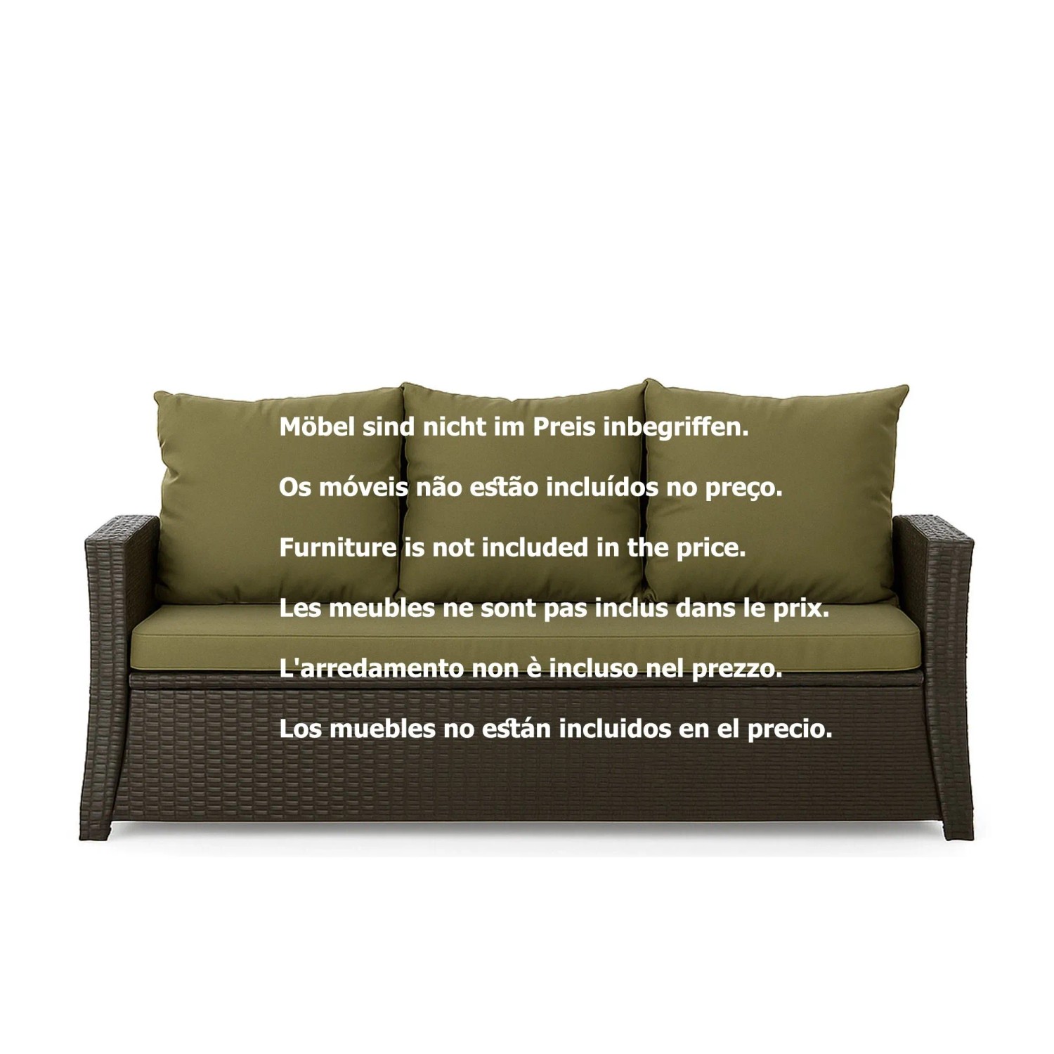 Grünes Gartenkissen-Set für 3-Sitzer Polyrattan Gartensofa (150x60x50 cm).