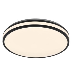 Schwarze Osram LED-Deckenleuchte Orbis Caleb (Ø 38,5 cm) mit weißem Diffusor und dekorativen Ringen.