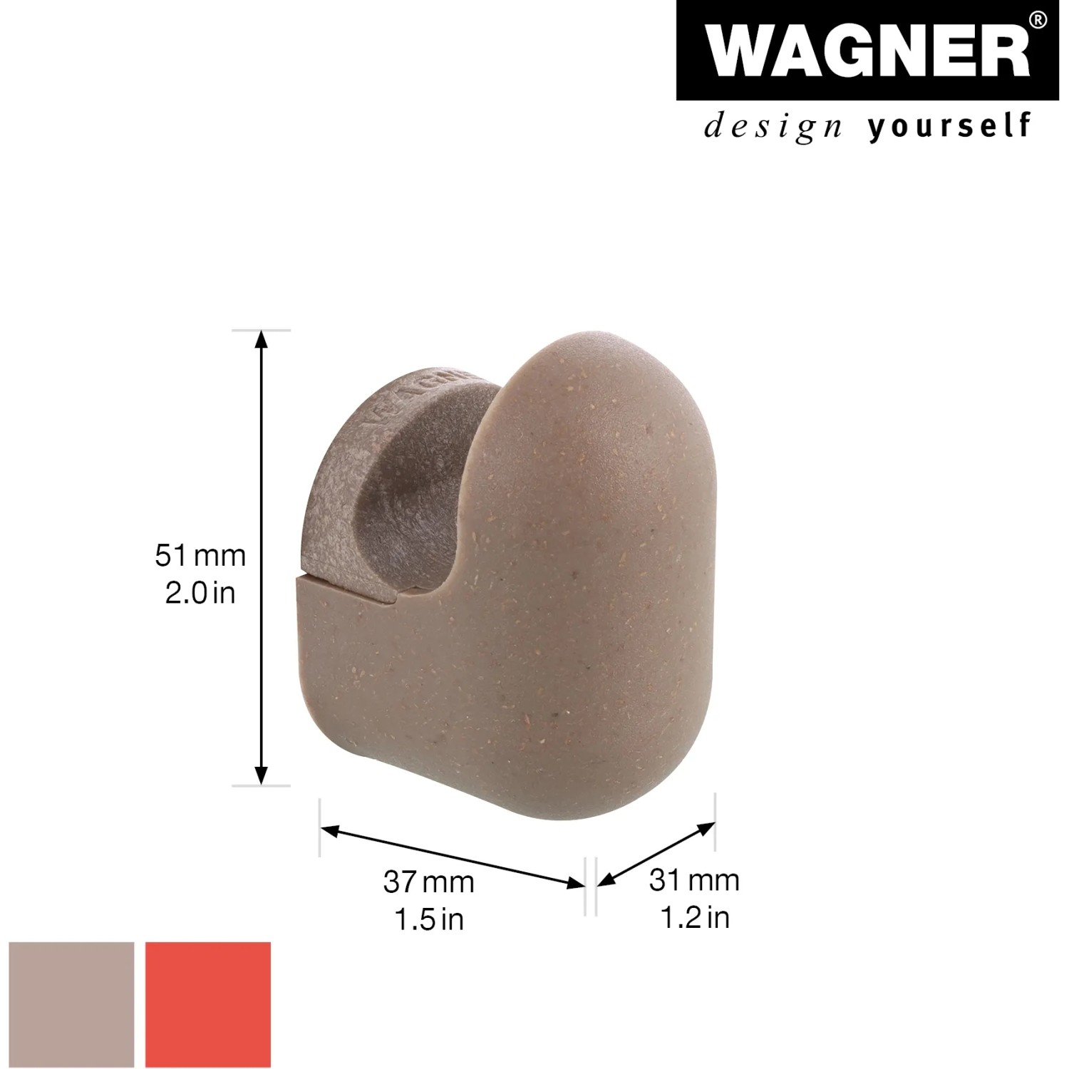 Wagner Wandhaken-Set Pill WH 0421, taupe-korallenrot, 1 Haken mit Maßangaben.