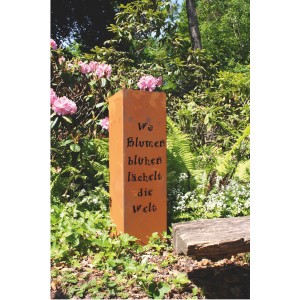Rostbraune Ferrum Art Design Säule „Gedicht“, 80 cm, als Gartendeko.