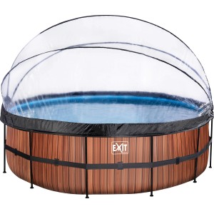 EXIT Wood Pool Ø450cm mit Abdeckung und Sandfilterpumpe. Stahlrahmenpool im Holzdesign.