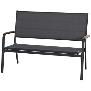 Siena Garden Gartenbank Tesoro, anthrazitfarbenes Gestell, Textilbespannung und Teakholz-Armlehnen.