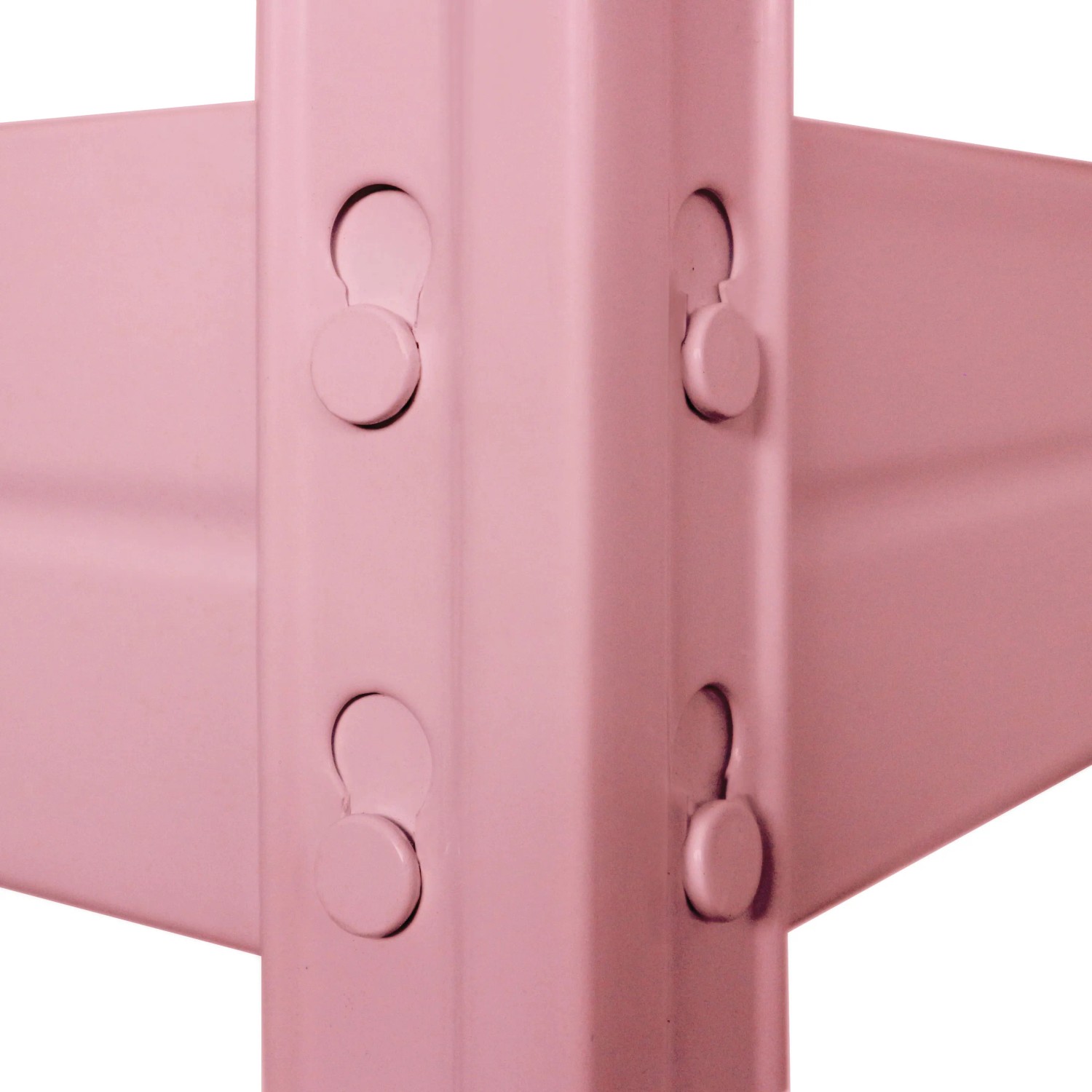 Detailaufnahme des rosa Ar Shelving Schwerlast-Steckregals Rivet M mit Stecksystem.