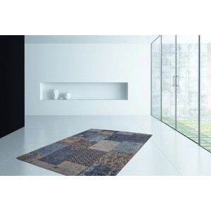 Blauer Vintageteppich Viva 360, 120x170 cm, mit Patchwork-Design für Wohnräume.
