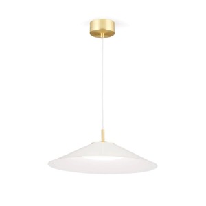 Orion LED Hängeleuchte Gourmet: Weißer Schirm Ø 35 cm, goldene Deckenrosette, weißes Kabel. Moderne Beleuchtung.