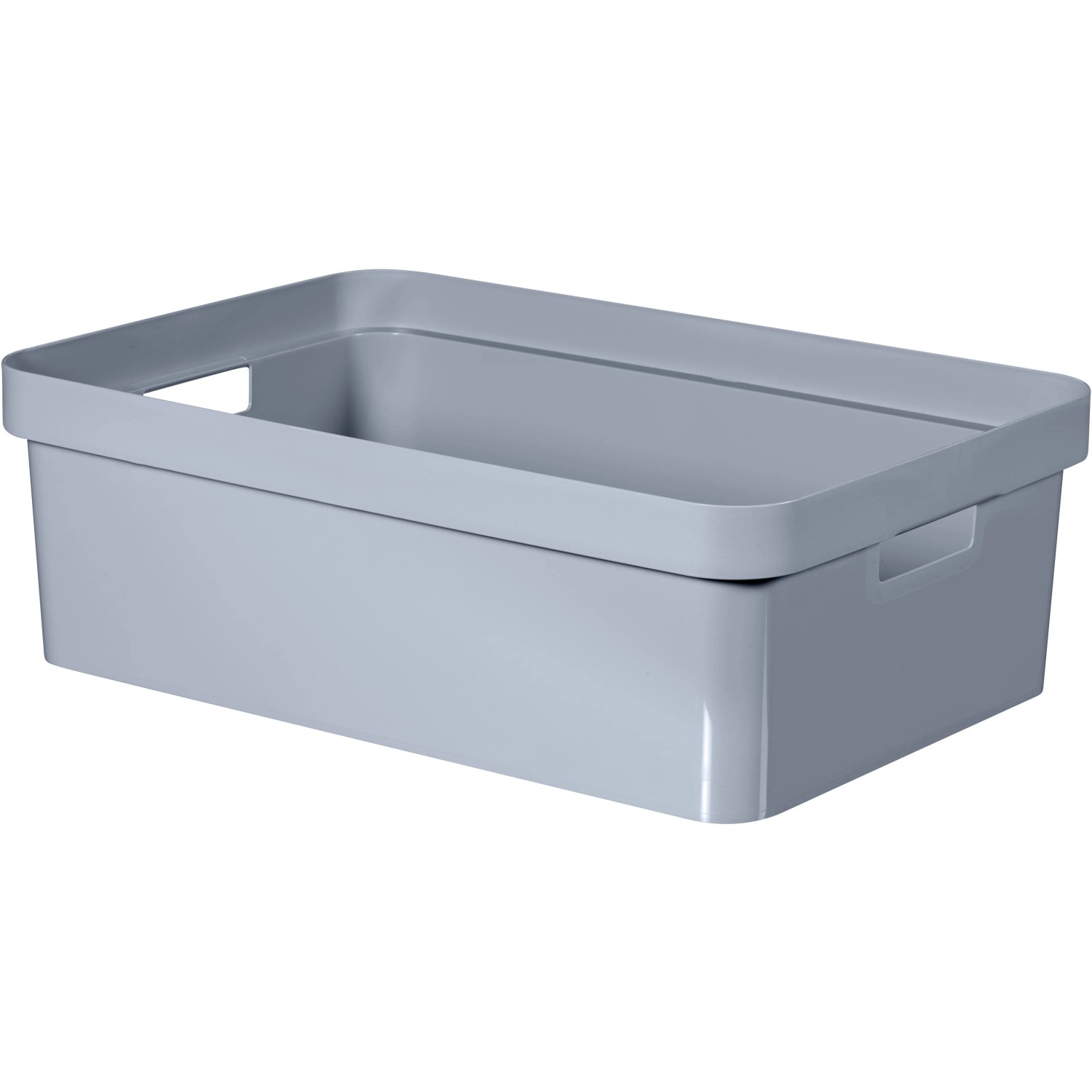 Hellblaue Curver Infinity Aufbewahrungsbox (30L) mit Griffen, nest- und stapelbar.