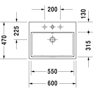 Draufsicht Duravit Vero Air Waschbecken, 60 cm, mit Maßen. Geschliffen für Waschtisch.