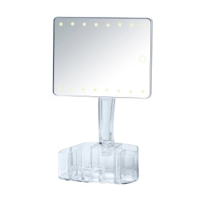 Wenko LED-Kosmetikspiegel Trenno mit Organizer, weiß. Standspiegel mit Beleuchtung und Fächern für Kosmetik.