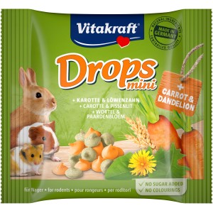 Vitakraft Drops Mini für Nager mit Karotte und Löwenzahn, 40g Packung.