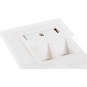 Schwaiger Keystone Anschlussdose für Unterputzmontage, weiße Netzwerktechnik-Dose mit zwei Modulplätzen.