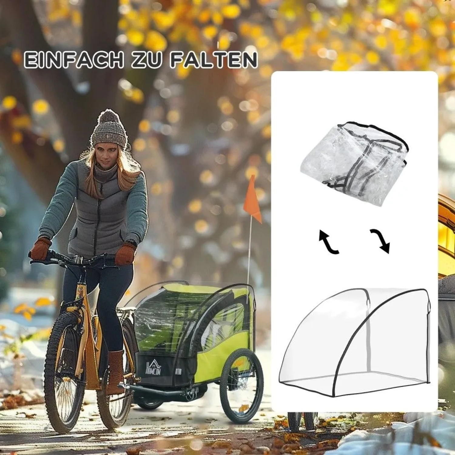 Transparenter HOMCOM Regenschutz für Kinder-Fahrradanhänger, wasserdicht. Faltbar, ideal für Fahrradpflege.